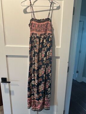 Cupshe Navy Floral Maxi Dress with Pink Accents